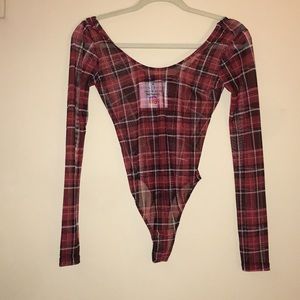 Mesh plaid thong body suit!